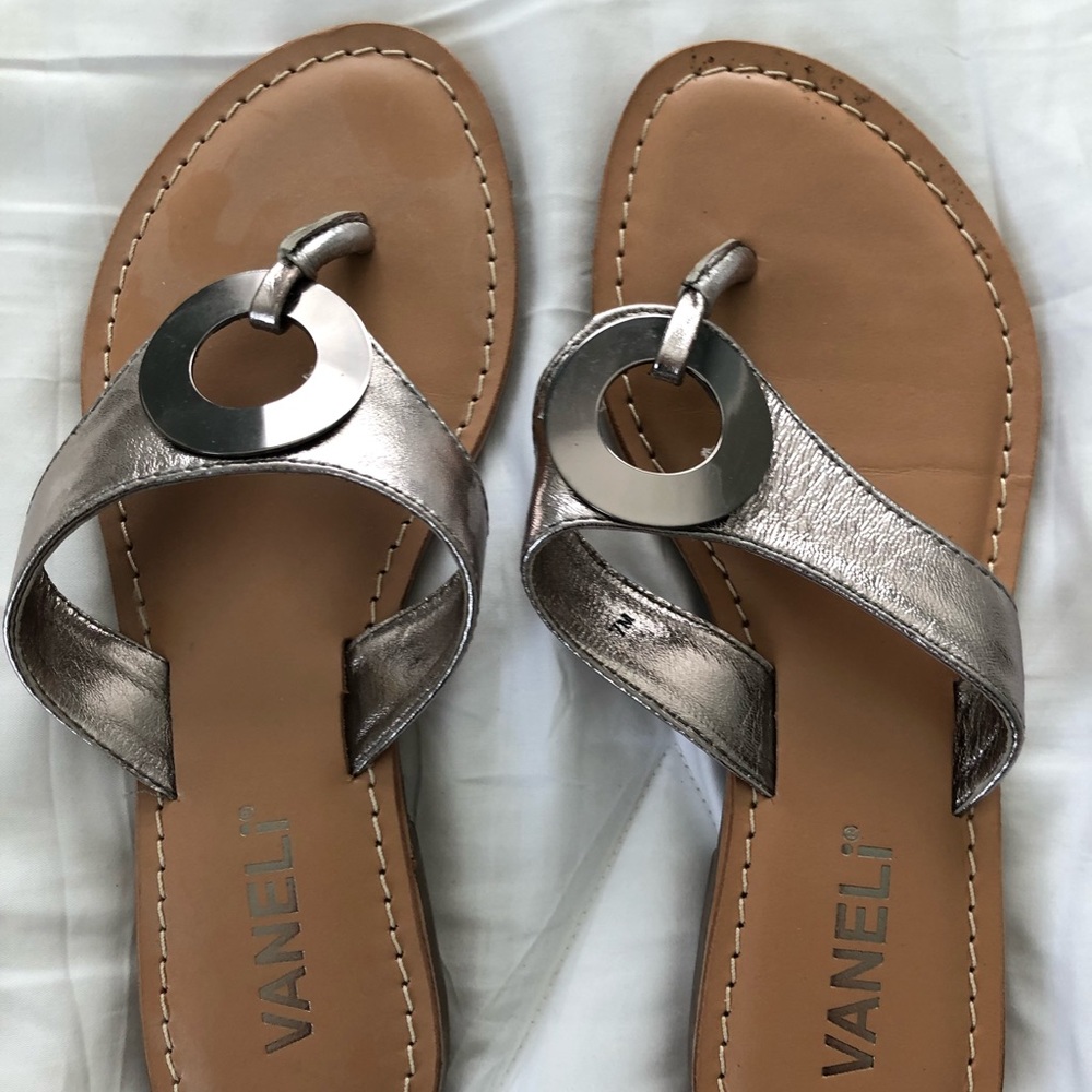 Almost new Vaneli silver leather slide on sandals